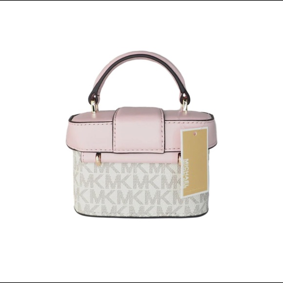 NWT Michael Kors Rose Mini Vanilla Signature Pink Leather Trunk Crossbody Bag - Picture 3 of 6